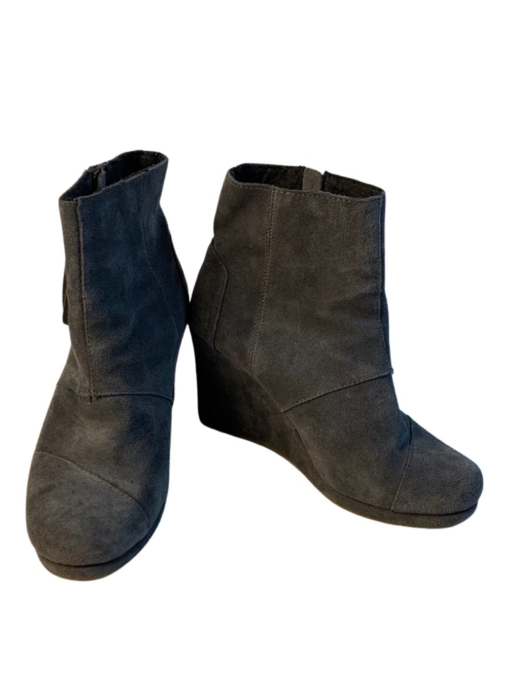 Toms Desert Wedge Booties Gray Suede Ankle Western Women’s 7.5 Boho Western